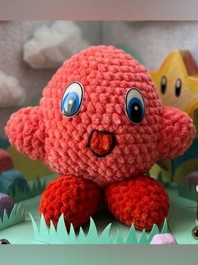 Handmade Lg Plush Kirby-Inspired Pink Plush Toy